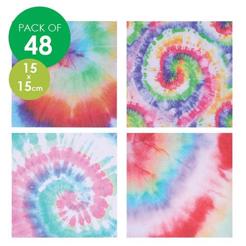 Tie Dye Craft Paper Squares - 15 x 15cm - Pack of 48