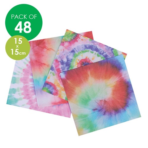 Tie Dye Craft Paper Squares - 15 x 15cm - Pack of 48