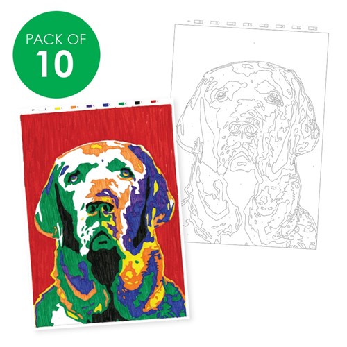 Colour by Number Sheets - Dog - Pack of 10