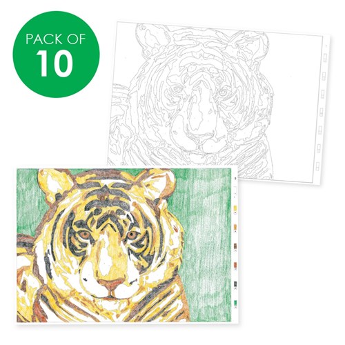 Colour by Number Sheets - Tiger - Pack of 10
