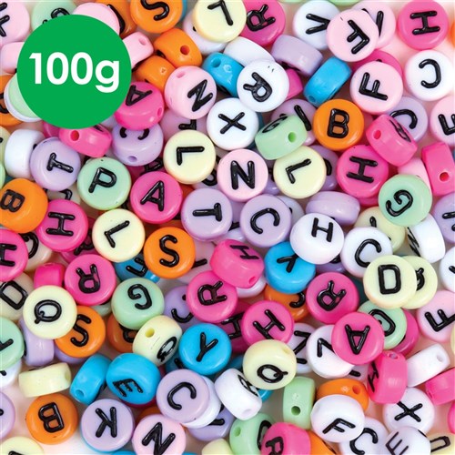 Alphabet Pony Beads - Coloured - 100g Pack