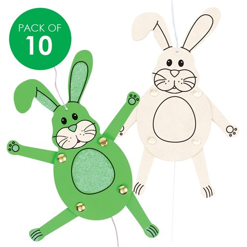 Wooden Moveable Bunnies - Pack of 10