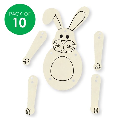 Wooden Moveable Bunnies - Pack of 10