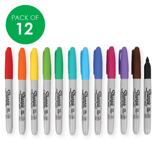 Sharpie Permanent Markers - Fine Point - Coloured - Pack of 12