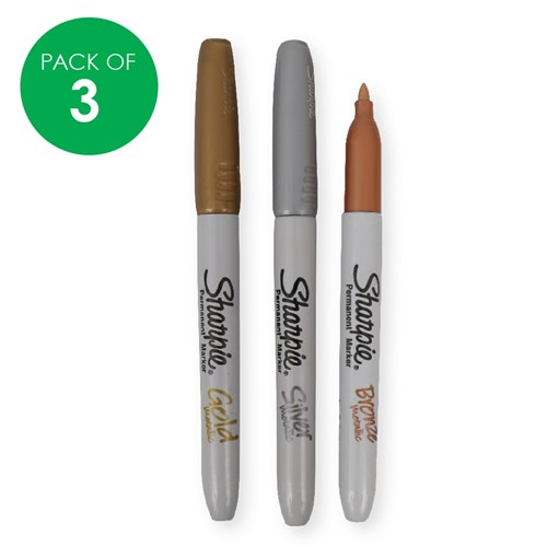 Sharpie Permanent Markers - Fine Point - Metallic - Pack of 3