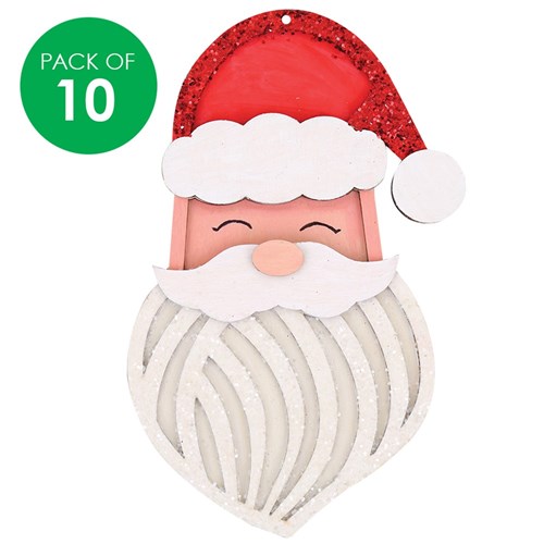 Wooden Layered Santa Faces - Pack of 10