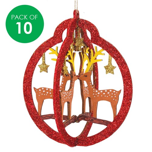 3D Wooden Ornaments - Detailed - Pack of 10