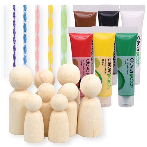 Indigenous Dot Painting Wooden People Group Pack