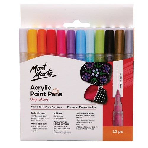 Mont Marte Acrylic Paint Pens - Fine Tip - Pack of 12