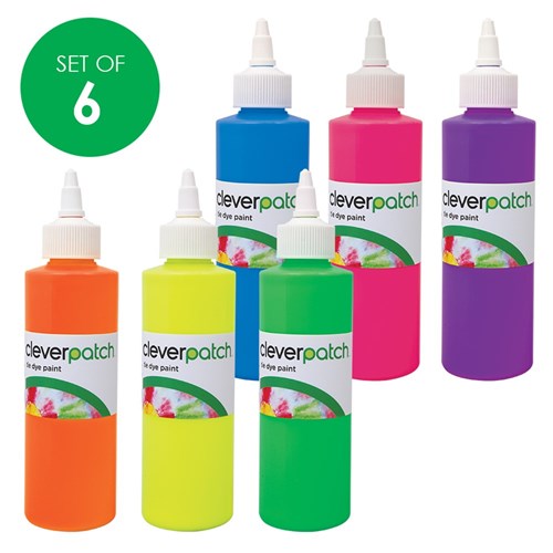 CleverPatch Fluorescent Tie Dye Paint - 250ml - Set of 6 Colours