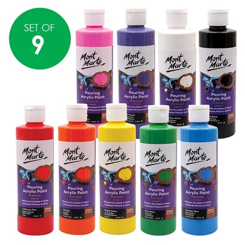 Mont Marte Acrylic Pouring Paint - 240ml - Set of 9 Colours