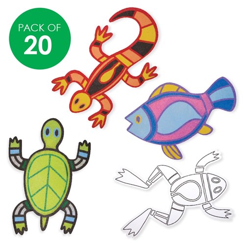 Indigenous Designed Australian Animal Sand Art Shapes - Pack of 20