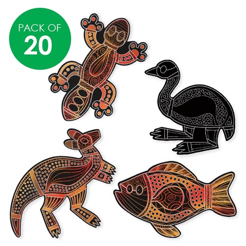 Indigenous Designed Printed Scratch Board Shapes - Pack of 20