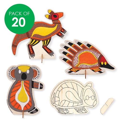 Indigenous Designed Standing Wooden Animals - Pack of 20