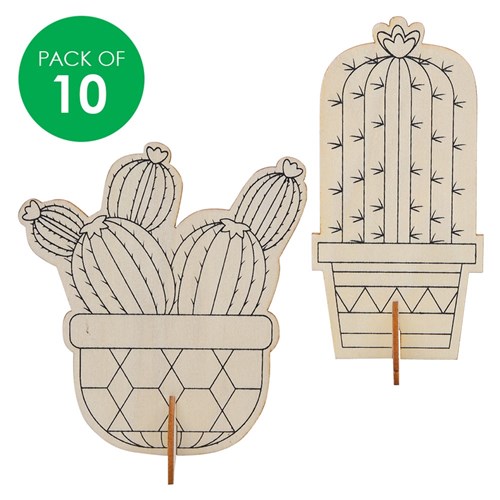 3D Wooden Cactus Shapes - Pack of 10