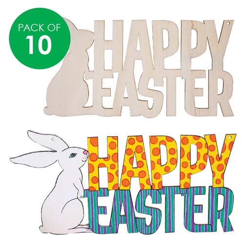 Wooden HAPPY EASTER Plaques - Pack of 10