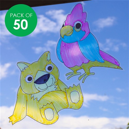 Colour Your Own Window Clings - Aussie Animals - Pack of 50