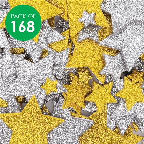 Foam Glitter Star Stickers - Gold & Silver - Pack of 168