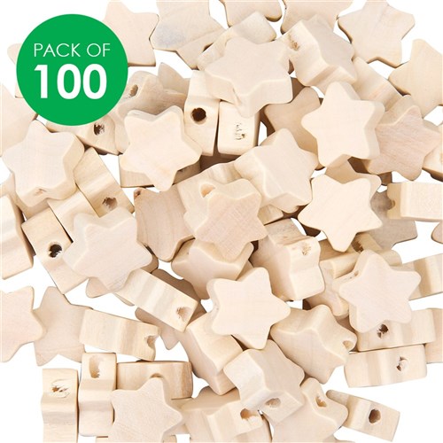 Wooden Star Beads - Natural - Pack of 100