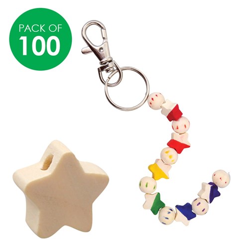 Wooden Star Beads - Natural - Pack of 100