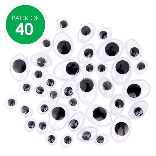 Self-Adhesive Oval Wiggle Eyes - Black - Pack of 40