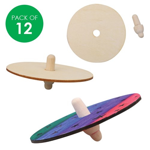 Wooden Spinning Tops - Pack of 12