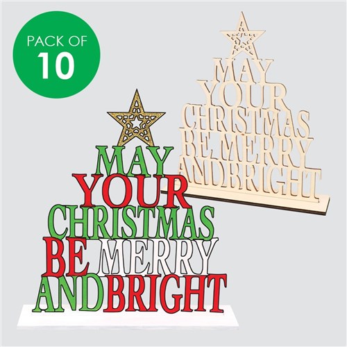 3D Wooden Christmas Word Trees - Pack of 10