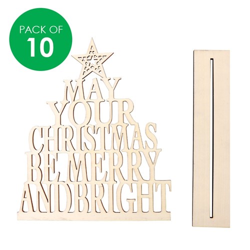 3D Wooden Christmas Word Trees - Pack of 10