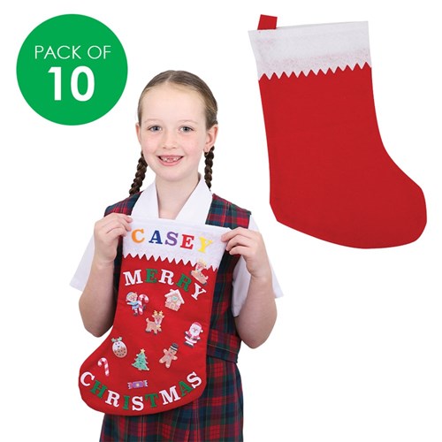 Large Felt Christmas Stockings - Pack of 10