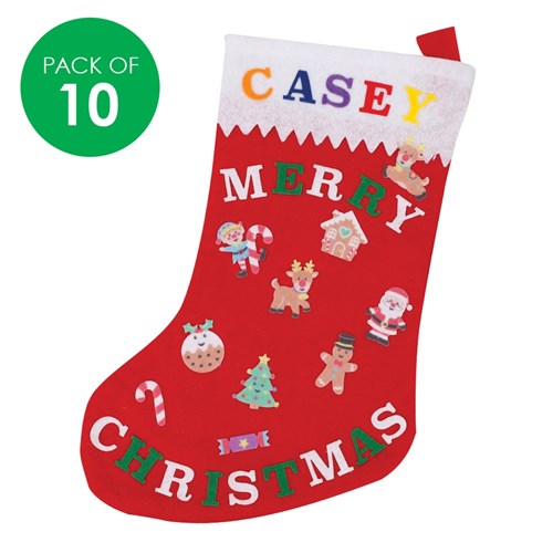 Large Felt Christmas Stockings - Pack of 10