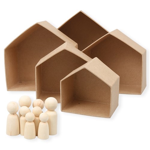 Papier Mache House & Wooden Family Kit