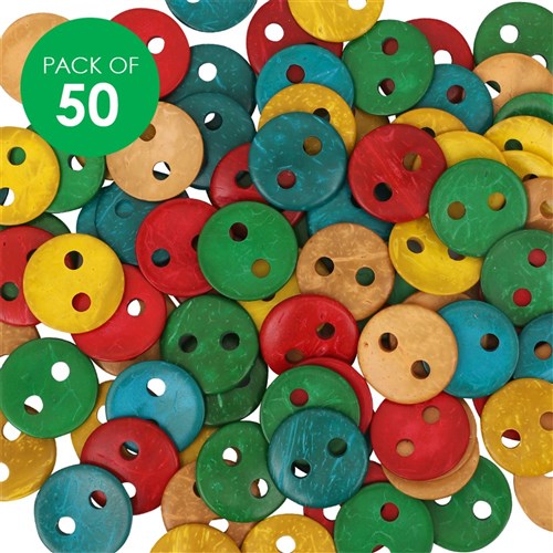 Coconut Shell Buttons - Coloured - Pack of 50