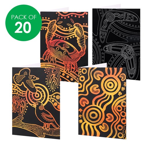 Indigenous Designed Printed Scratch Board Greeting Cards - Pack of 20