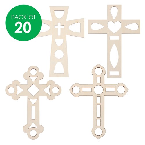 Wooden Stained Glass Crosses - Pack of 20