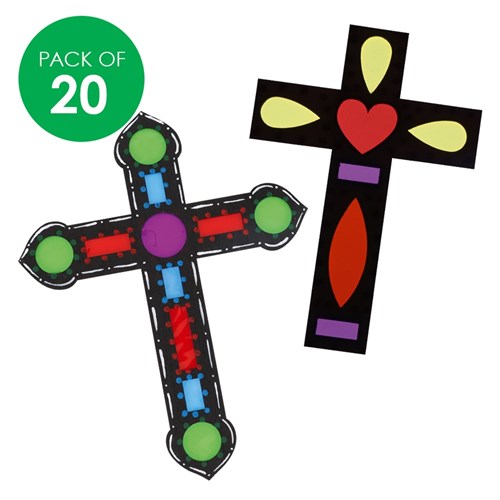 Wooden Stained Glass Crosses - Pack of 20