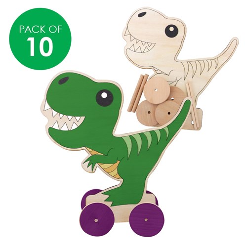 Wooden Dinosaur on Wheels - Pack of 10