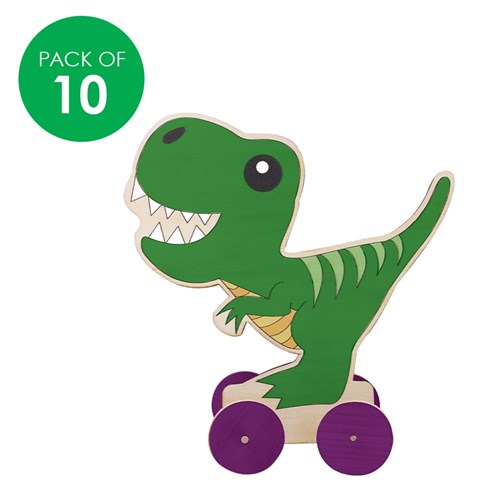 Wooden Dinosaur on Wheels - Pack of 10