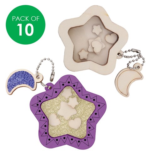 Wooden Charm Keyrings - Star - Pack of 10