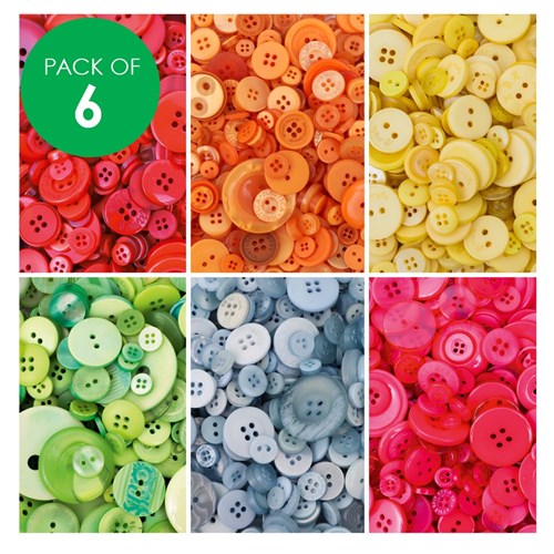Bright Coloured Buttons - Pack of 6 Colours
