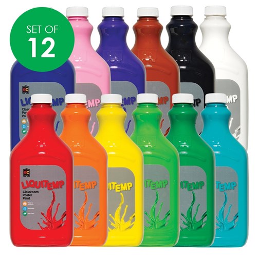 EC Liquitemp Classroom Poster Paint - 2 Litres - Set of 12 Colours