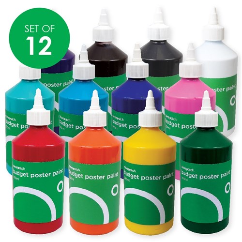 CleverPatch Budget Poster Paint - 500ml - Set of 12 Colours