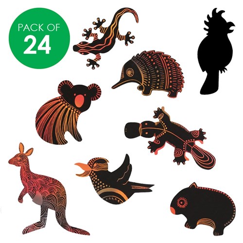 Scratch Board Shapes - Aussie Animals - Pack of 24