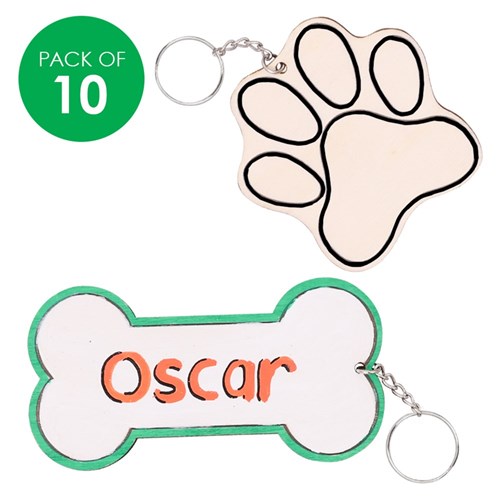 Printed Wooden Keyrings - Pets - Pack of 10