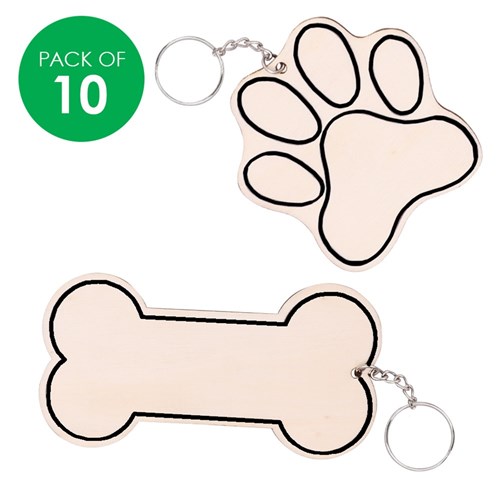 Printed Wooden Keyrings - Pets - Pack of 10