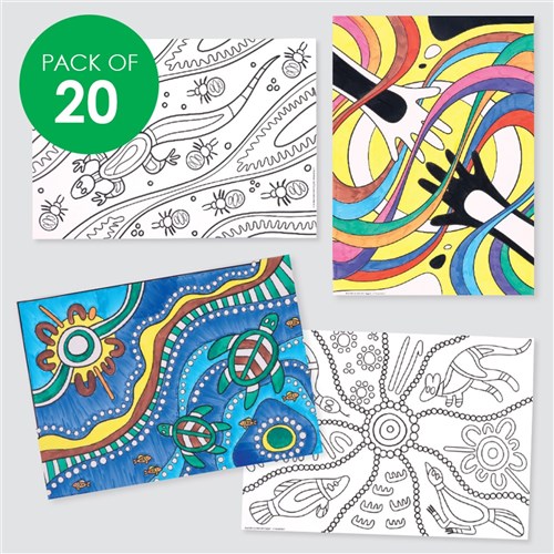 Indigenous Designed A3 Cardboard Colouring Sheets - Pack of 20