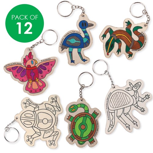 Printed Wooden Keyrings - Indigenous Animals - Pack of 12