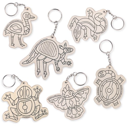 Printed Wooden Keyrings - Indigenous Animals - Pack of 12