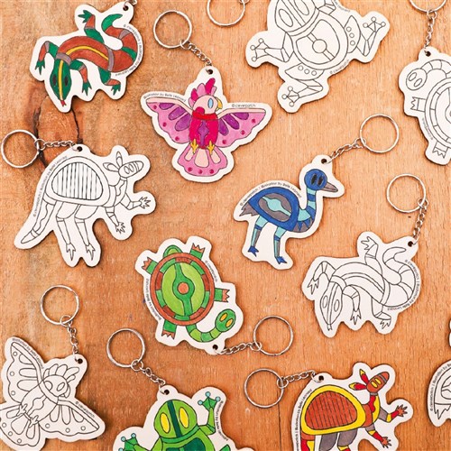 Printed Wooden Keyrings - Indigenous Animals - Pack of 12