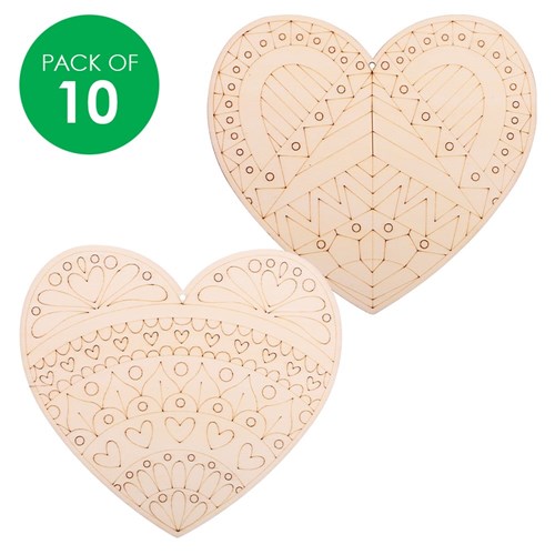 Laser Etched Wooden Hearts - Pack of 10