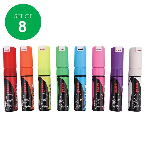 Uni Liquid Chalk Markers - Chisel Tip - Set of 8 Colours